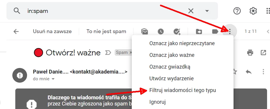 Tworzenie filtrów na gmail